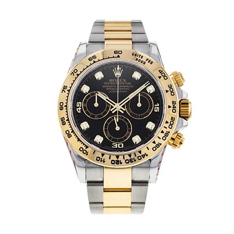 rolex bi metal black face diamond watch|Rolex 116523 price.